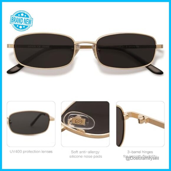 Retro Rectangle Sunglasses Y2K Chic Narrow Skinny Sunnies UV400 Protection
